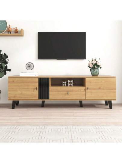 Stylish Elegance: 170cm TV Cabinet Wood Zwart Furniture, Lowboard Drawers, Diverse Storage Functions, Unique Appearance.