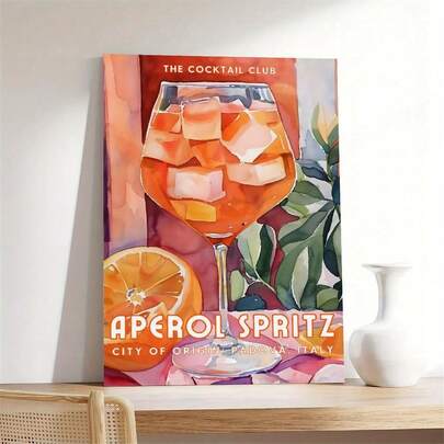 1pc Vintage Aperol Spritz Cocktail Poster - Modern Canvas Wall Art Bar Cart Decor For Bedroom, Living Room, Home Office, Kitchen, Dorm, Or Dining Area, Living Room Artwork | Artistic Food Poster | Vibrant Illustration, Wall Decor No Frame