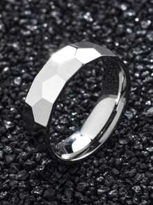 1pc Asymmetrical Matte Textured Diamond Stainless Steel Ring, Suitable For Men's Daily Wear And Gift
