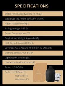 جهاز نشر الزيوت العطرية والمرطب بتقنية الموجات فوق الصوتية بسعة 80 مل، يعمل بالطاقة من منفذ USB 5 فولت، مناسب للغرف الصغيرة لعلاج بالعطور والترطيب - متعدد الألوان - مشاهدة 13