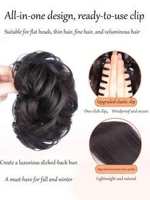 1个女士编织合成纤维发髻器，高冠编织发髻爪夹，太阳穴假发夹，蓬松发髻发型配饰，休闲合成纤维发爪夹，适合所有季节