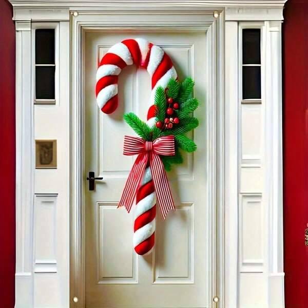 1 pieza Pancarta de bastón de caramelo navideño - Decoración navideña multiusos de poliéster, apta para uso en interiores y exteriores, sin necesidad de electricidad, decoración navideña para el hogar