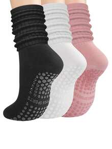 3 Pairs Women's Yoga Pilates Non-Slip Grip Socks, Suitable For Yoga, Barre, Hospital, Barefoot - Multicolor - View 2