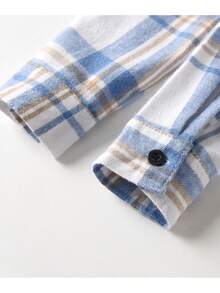 Young Boy Plaid Long Sleeve Single-Breasted Casual Shirt, Autumn - Blue - View 3