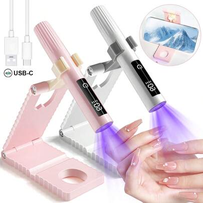 LIMEGIRL Portable UV Nail Lamp With Foldable Stand, Rechargeable, LCD Display, 360° Adjustable, Suitable For Gel Nail Polish, Home DIY Manicure Salon, Available In Pink, White, Green, Blue