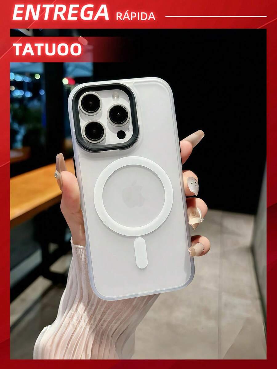 1 Piece Magnetic Induction Slim Phone Case,Translucent Matte Drop Protection Case,Compatible With IPhone 15/15Pro/15Promax - White - View 1