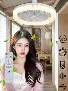 1 ventilator cu soclu de 10 inch, 30W, vânt cu trei viteze, 3 culori, 3000K-6500K, reglabil intensitatea luminii, LED, cu telecomandă, alb, soclu E26/E27, abajur de cristal modern, pentru dormitor, bucătărie, cameră de depozitare, dulap