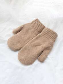 1 Pair Double Layered Velvet Thickened Warm Gloves Solid Color Versatile Cold Protection Gloves For Outdoor Cycling Winter Warm Unisex Plush Lining Mittens Birthday Christmas Gifts