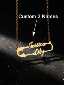 1pc Customized Name Necklace, Paperclip Shaped Necklace, Personalized Couple Name Necklace, Custom Jewelry, Silver/Gold Color, Personalized Gift, Birthday Gift, Custom Jewelry Gift, Valentine's Day Gift, Suitable For Bridesmaid Accessories, Anniversary, Birthday, Mother's Day, Ramadan Gift - Multicolor - View 2