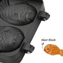 Double-Layer Non-Stick Fish-Shaped Pancake Waffle Maker, Egg Bubble Pot Aluminum Alloy Baking Tray, Suitable For Home Kitchen Use (Fish-Shaped Waffle Maker) - Black - View 6