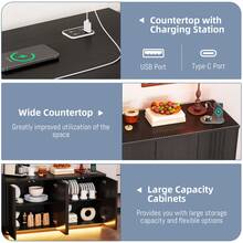 HWB 63'' Buffet Cabinet With Storage, Coffee Bar With 4 Doors & 2 Adjustable Shelves, Modern Sideboard Table With 3 Color LED Light For Kitchen (Black) - View 4