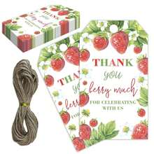 50 Stücke Erdbeere Geschenkanhänger mit Schnüren, Danke Etiketten für Hochzeit, Geburtstag, Bridal-Shower, Party Dekoration - Verschiedenfarbig - Übersicht 1