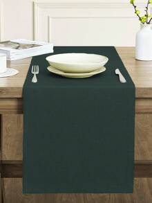 1pc Waterproof & Dirt-Resistant Thick Faux Linen Style Table Runner, Coarse Linen Farmhouse Boho Tear-Resistant Durable Table Runner Cloth, Suitable For Restaurant Decor, Kitchen Decor, Party, Banquet, Birthday, Baby Shower, Wedding, Picnic, Outdoor Gathering And Patio Setting - Dark Green - View 5