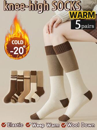 1/5 双女士及膝袜，美利奴羊毛混纺保暖内衬保暖袜，适合搭配 JK 裙