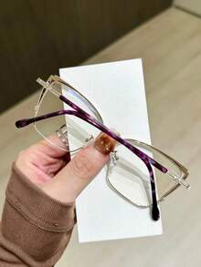 女士时尚高端大理石纹奢华优雅金属猫眼眼镜 - 無色 - 查看 2