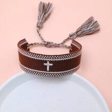 1pc Embroidered Cross Creative Woven Bracelet - Coffee Brown - View 4