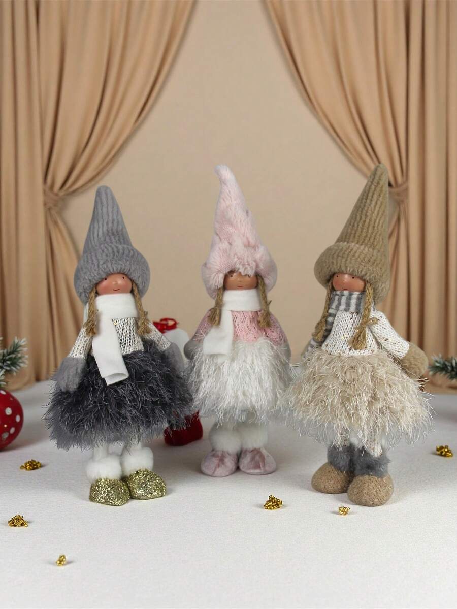 1PC Pink/Brown/Grey Christmas Girl Doll 15.35inch Christmas Girl, Christmas Ornament Home Doll, 2025 Christmas New Year Gift, Christmas Holiday Decoration, Christmas Tree Decoration, New Year Decoration, Holiday Atmosphere Decoration, Suitable For Christmas Decoration Doll Ornaments, Christmas Gifts Between Friends - Multicolor - View 1