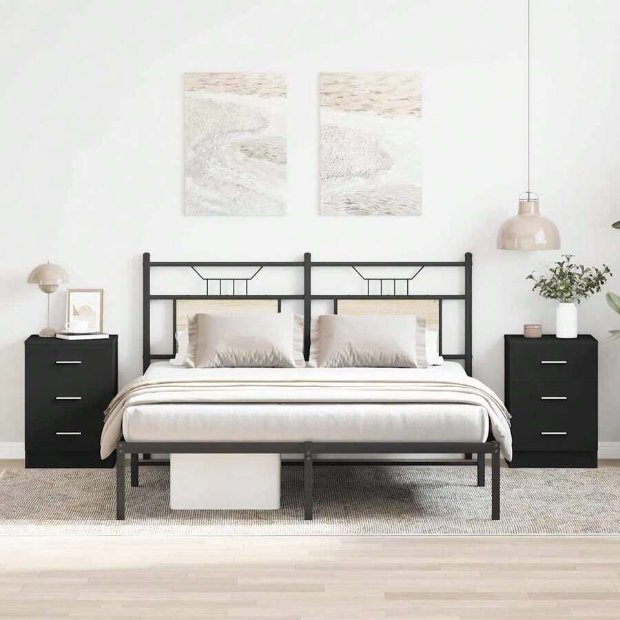 vidaXL 2 Stück Nachttische Schwarz 38x35x56 Cm Holzwerkstoff - Black - View 1