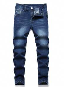 3 Pieces/Set Young Boys Retro Worn Casual Soft Basic Simple Style,Black,Blue Color, Denim Pants - 軍綠色 - 查看 7