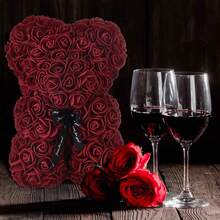1PC Rose Bear Valentine's Day Mother's Day Best Gift For Friends' Wedding Anniversary Birthday Handmade Teddy Bear Cute And Romantic Eternal Flower Bear(NO Gift Box) - Burgundy 1pc - View 2