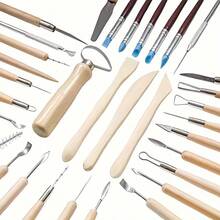 一套40件陶土雕塑艺术用品，DIY雕塑造型工具，实用软陶工具套装，带收纳袋 - 彩色 - 查看 4