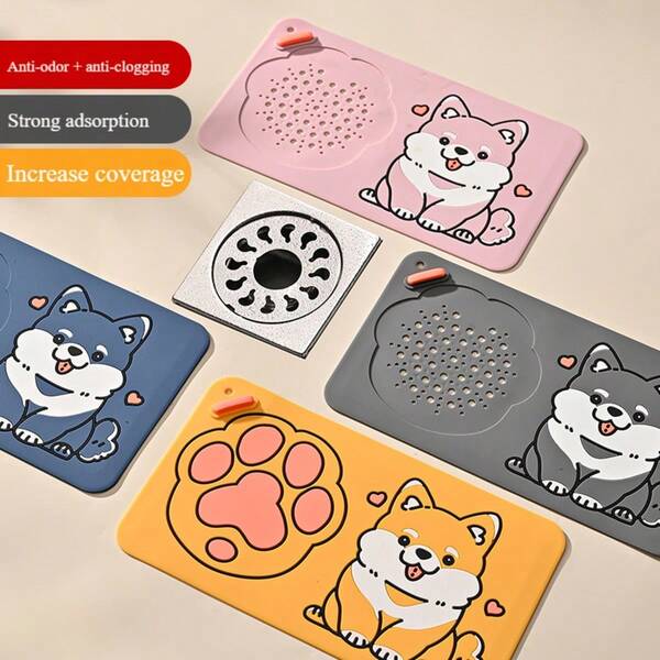 Cute Shiba Inu Drain Hair Catcher -Anti-Odor Silicone Sink Strainer With StrongAdsorption