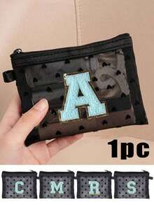 Mini Portable Mesh Medicine Bag, First Aid Kit With Blue Towel Embroidered Letters A-Z, Medical First Aid Kit, Outdoor Household Medicine Pill Storage Bag, Travel Storage Bag, Makeup Bag, Cosmetic Bag, Vacation Storage Bag, Skincare Bag, Lip Oil Storage Bag, Mother's Day Gift, Birthday Gift, Bathroom Storage, Student Dormitory Wash Bag, Gifts For Wives, Family, And Friends, Make Up Organizer - Multicolor - View 1