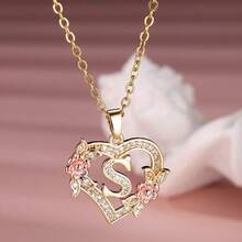Heart Letter Rose Flower Necklace, Women's Fashion Pendant Valentine's Day Gift - K - Xem 3