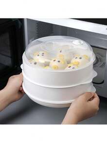 1/2/3层微波炉蒸锅，健康烹饪，快速简便，适合蔬菜、肉类、家禽、鱼类，无需用油，小巧便携，Dependable Industries 出品，可用洗碗机清洗