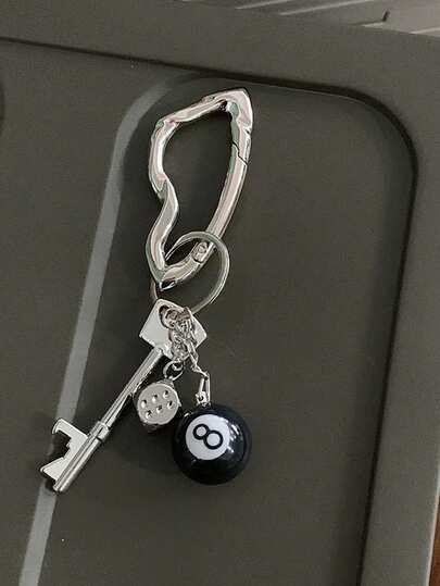 Black 8-Ball Themed Bag Pendant,Boy/Girl Bag Ornament Pendant, Zinc Alloy Carabiner Keychain Set With Fashion Charms - Asymmetrical Shaped Clip -Sieve Pendant ,Bottle Opener Pendant,Customizable Street Style Accessory Combo Pack,Adornment Individualized Bag Decoration For Women,Back-To-School Season Gift, Birthday Gift,Daily Use,Friend'S Holiday Gift