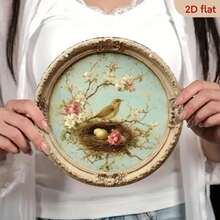 2D Flat, 8x8inch Piece Vintage Bird's Nest Wall Decor - Farmhouse And Country Style Metal Wall Art, Floral Bird's Nest In Soft Pink/Beige/Teal Colors - Easy-To-Hang Decoration Living Room, Kitchen - Housewarming - 2D Flat Gorgeous Frame Design - Vintage Spring Home Decor - Decorative Plaque With Pre-Drilled Holes - Farmhouse Style Decoration, 2D Flat - 彩色 - 查看 7