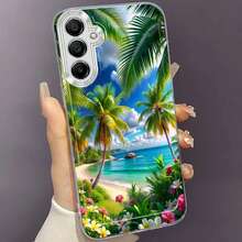 Funda de Teléfono de Flores y Árboles de Playa para Samsung Galaxy A02 A03S A04 A05S A06 A13 A14 A15 A16 5G A21S A22 A23 A24 A25 A26 A32 A34 A35 A36 A50 A52 A53 A54 A55 A56 A73 S21 Ultra S22 Plus S23+ S24 FE S25 Funda Protectora Transparente Resistente a Impactos de TPU Creativa - Multicolor - Ver 10