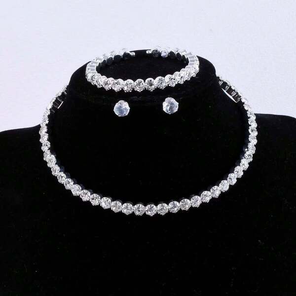Rhinestone Encrusted Single Row Diamond Claw Chain Set, Ideal For Bridal Gown, Evening Dress, And Everyday Elegant Wear