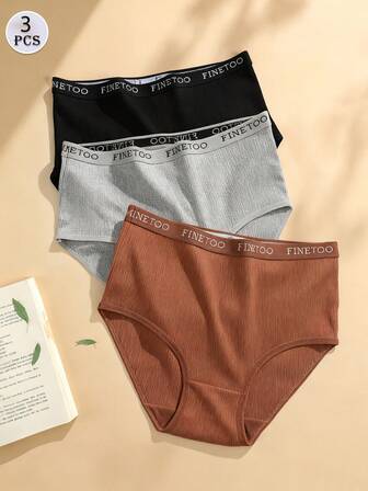 3pcs/Pack Women High Waist Panties, Comfortable & Breathable, Ladies' Letter Print Waistband & Sexy