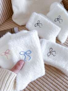 1 par de calcetines de lazo de peluche, calcetines gruesos y cálidos de color blanco hasta la rodilla para mujeres, calcetines térmicos casuales de unicolor con lazo, adecuados para el hogar, dormir, usar en el piso, que retienen el calor hasta el tobillo, suaves, cómodos, ligeros y cálidos, adecuados para el uso diario y en el hogar