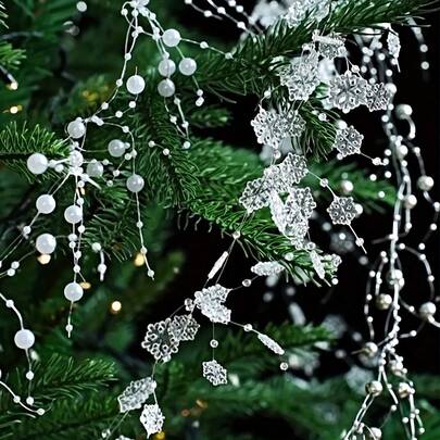 Snowflake Pearl Chain, Christmas Tree Decor, Holiday Decor, DIY Hanging Ornament, Faux Pearl Bead Garland, Atmosphere Scene Arrangement, Wedding Bouquet Decor Supplies