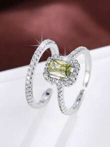 2pcs Gold-Plated Micro-Inlaid Cubic Zirconia Rings, Wedding, Engagement, Proposal Gift - Silver - View 9