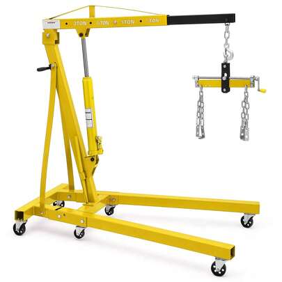 Techigher 2 Ton Folding Hydraulic Engine Hoist With Lever, Folding Engine Shop Crane Hoist Lift, Heavy Cherry Picker With 6 Wheels For Garage, Workshop