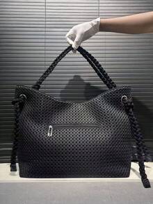 Bolso de hombro de mujer estilo streetwear Y2K, de nailon con parches, de gran capacidad, con decoración de remaches, bolso cruzado con cierre de cremallera, de unicolor, bolso de hombro de moda para uso diario, diseño de múltiples compartimentos, correa desmontable, cartera de mujer, adecuado para uso diario, fiesta, viajes, un elegante regalo de moda para vacaciones - Negro - Ver 9