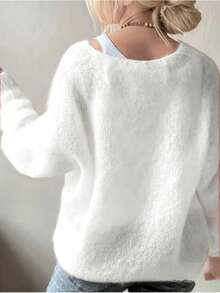 Damski sweter z mieszanki pluszu i moheru | Różowy sweter z dekoltem w serek na jesień i zimę | Miękki dzianinowy top z obniżonymi ramionami na chłodne dni i wygodę na co dzień