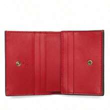 Gucci Dreifarbiges Kirschblüten-Dekorations-Monogramm-Logo Bi-Fold Segeltuch Patchwork Leder Kartenetui Geldbörse Damen Ebenholz / Rot, 476050-K9GXT-8694
