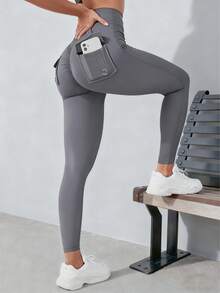 YEOREO Leggings With Pockets For Women V Back Scrunch Workout Leggings Tummy Control Butt Lifting Gym Yoga Leggings Yoga Pants For Women Winter Clothes For Women Black Pants - 藍灰 - 查看 2