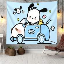 Sanrio 1 pièce Tapisserie imprimée de personnage kawaii - Grande, suspension murale vibrante avec design Hello chat & Friends, fond rose avec cupcakes et cœurs, parfait pour la décoration de la chambre, du salon ou de la chambre d'étudiant, plusieurs tailles disponibles, décoration de fête d'anniversaire, cadeau parfait