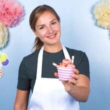 Barra de helado y tazas de aperitivos, tazas desechables de helado perfectas para fiestas, tazas de yogur congelado de alta calidad de 5 onzas, tazas de papel para desierto, paquete de 50 - Rayas rosadas + 236.58ml (8oz) - Ver 6