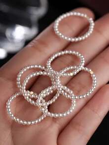 925 Sterling Silver Pearl Beaded Rings, Minimalist Stacking Rings, Delicate Luxury Women Finger Rings