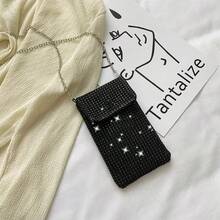 Shimmering Glitter Chain Crossbody Bag, Rhinestone Evening Handbag, Clutch Phone Key Wallet - Versatile Evening Handbag & Clutch With Secure Cell Phone Wallet - 黑色 - 查看 2