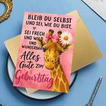 1 بطاقة تهنئة عيد ميلاد جذابة بشكل زرافة مع مغلف (11 سم * 16 سم) - تصميم "كل عام وأنت بخير!" ، مشهد زرافة جميل ، مثالية للعائلة والأصدقاء ، مناسبة لاحتفالات عيد الميلاد ، بطاقة تهنئة عيد ميلاد | بطاقة عيد ميلاد الزرافة | بطاقة تهنئة ورقية