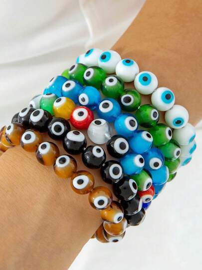 1pc Bohemian Devil's Eye Beaded Bracelet Fashion Personalized Eye Elastic Bracelet