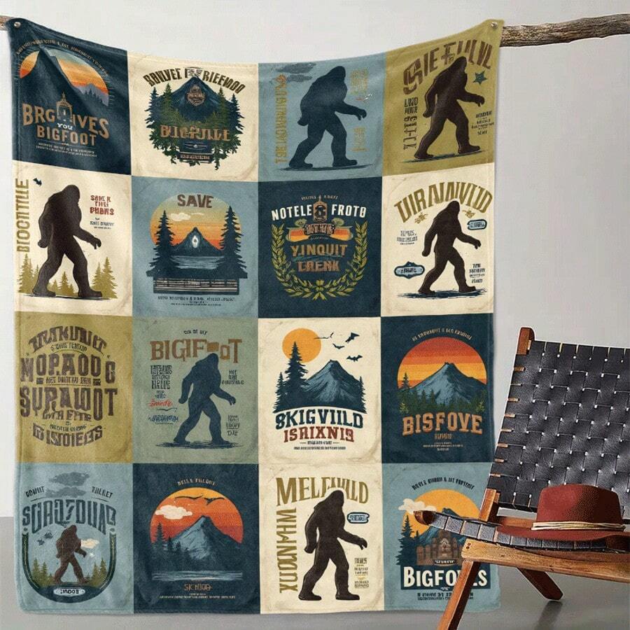 Deep Forest Theme, Bigfoot And Forest, Elk, Bear Patterns,Super Soft Flannel Printed  Blanket,As Birthday Gifts, Family, Wedding, Souvenir Blankets, Polyester Blankets Suitable For All Seasons, Washable, Machine Washable, Lightweight, Breathable, Comfortable, Warm, Unique, 280gsm For Him, Her Personalized Ideal Gifts For Her, Him, Family, Boyfriend, Girlfriend, Father, Family, Mother, Lover, Daughter, Son, Grandfather, Grandmother, Friend, Classmate, Pet.    Perfect Nap, Camping, Travel, Home, Daily Life, Office Decoration, Birthday, Anniversary, Valentine's Day, Thanksgiving, Christmas, Halloween, Mother's Day, Father's Day, Wedding, New Year Gifts ,Sofa,Bed,Car,Bedroom,Living Room,Office,  Outdoor Camping, Beach,Wall Decoration - 多色18 - 查看 1