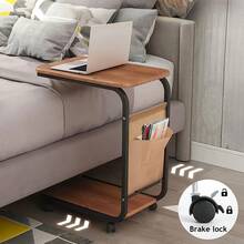 Senmeo Double-Layer Sofa Side Table - Space-Saving 0.1-Meter Sofa Table, C-Shaped Side Table With Side Drawer For Organization, Rolling Table With 30kg Load Capacity (Suitable For Small Apartments) - Quả óc chó - Xem 3